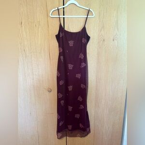 Commense Deep Red Floral Dress